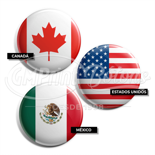 Bótons com bandeiras dos países da América do Norte