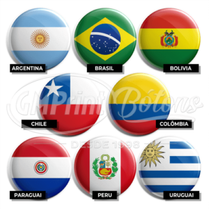 Bótons com bandeiras dos países da América do Sul