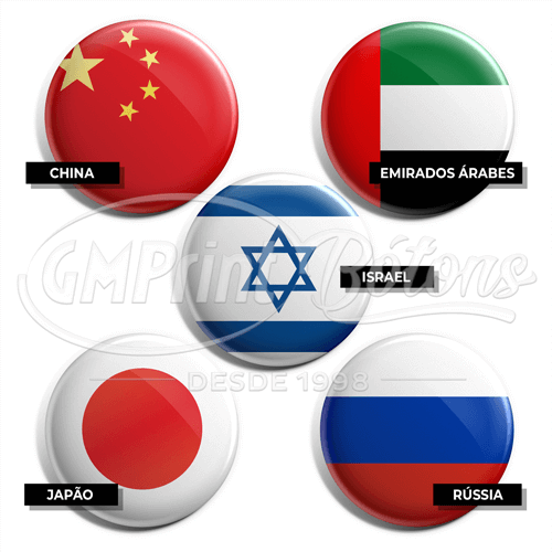 Bótons com bandeiras dos países da Ásia