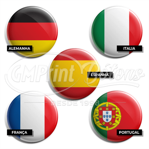 Bótons com bandeiras dos países da Europa